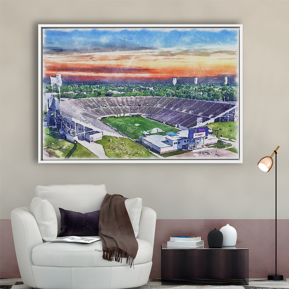 Mississippi Veterans Memorial Painting Stadium Watercolor, Sport Gift Art, Framed Canvas Print Wall Art