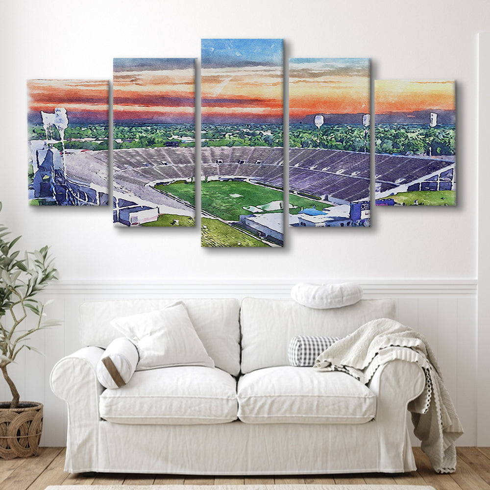Mississippi Veterans Memorial Stadium Watercolor, Jackson Mississippi, Sport Art, Mixed 5 Panel, Canvas Print Wall Art