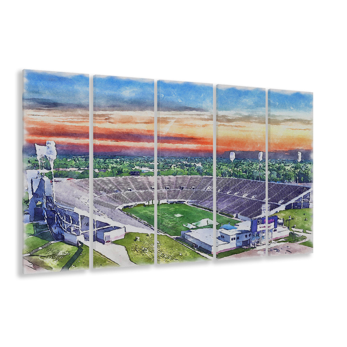 Mississippi Veterans Memorial Painting Stadium Watercolor, Jackson Mississippi, Sport Art, Extra Large Canvas Print