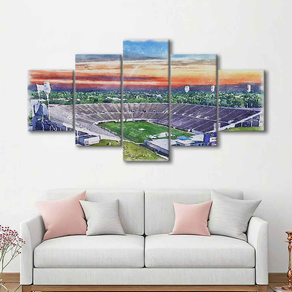 Mississippi Veterans Memorial Stadium Watercolor, Jackson Mississippi, Sport Art, Mixed 5 Panel, Canvas Print Wall Art