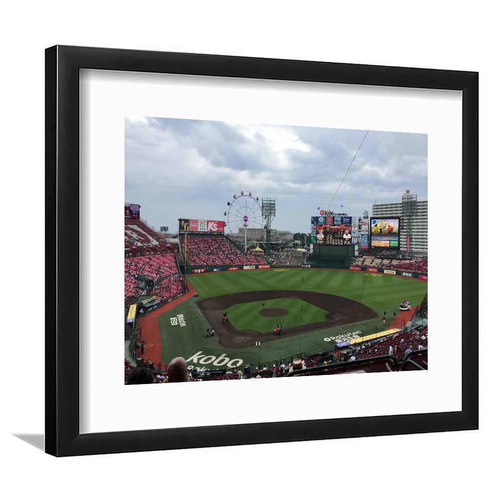 Miyagi Baseball Stadium, Stadium Canvas, Sport Art, Gift for him, White Border Framed Art Print Wall Decor