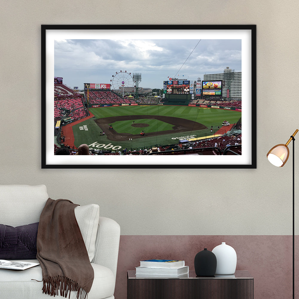 Miyagi Baseball Stadium, Stadium Canvas, Sport Art, Gift for him, White Border Framed Art Print Wall Decor