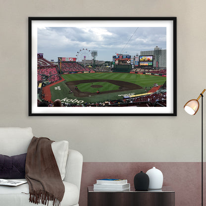Miyagi Baseball Stadium, Stadium Canvas, Sport Art, Gift for him, White Border Framed Art Print Wall Decor