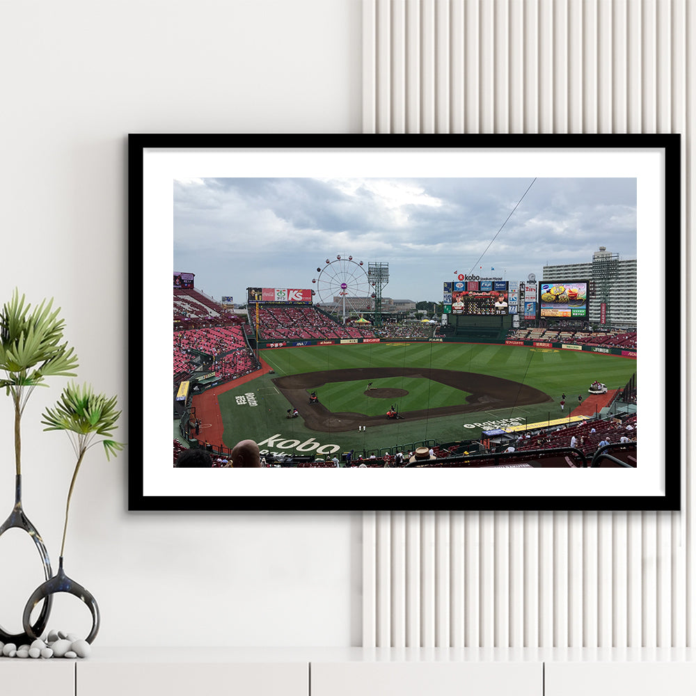 Miyagi Baseball Stadium, Stadium Canvas, Sport Art, Gift for him, White Border Framed Art Print Wall Decor