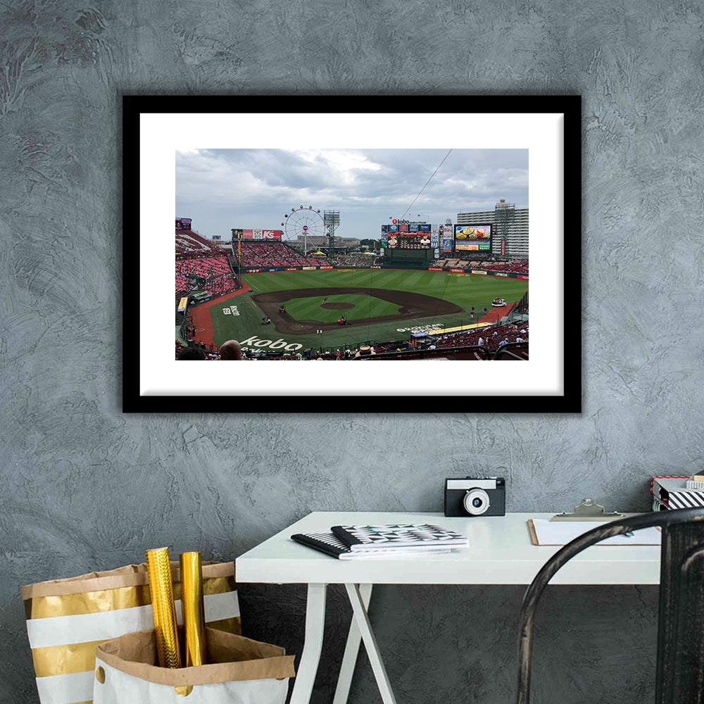 Miyagi Baseball Stadium, Stadium Canvas, Sport Art, Gift for him, White Border Framed Art Print Wall Decor