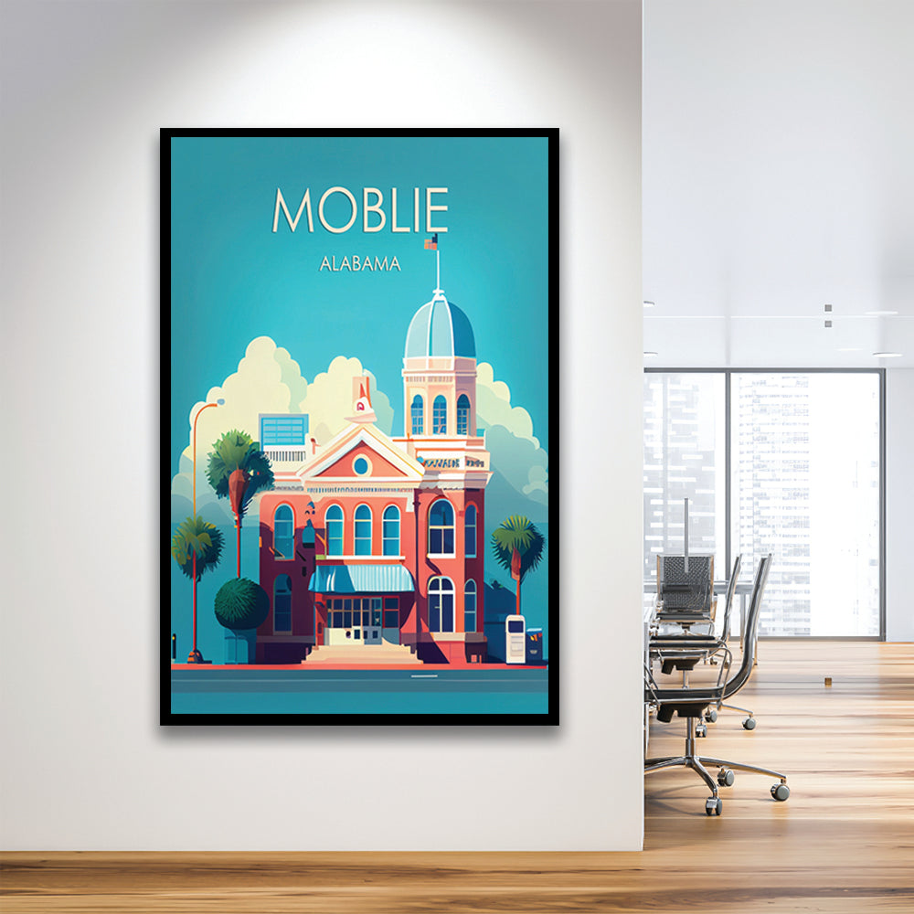 Mobile Alabama Retro Art Print, Mobile City Wall Art, Framed Art Print, Picture Framed, Painting Art