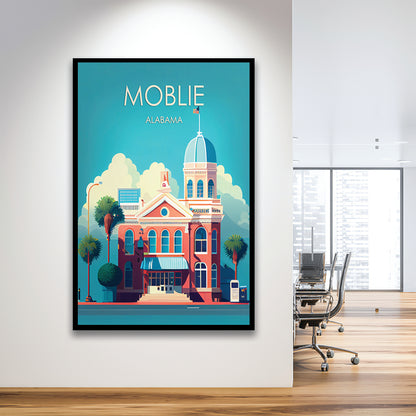 Mobile Alabama Retro Art Print, Mobile City Wall Art, Framed Art Print, Picture Framed, Painting Art
