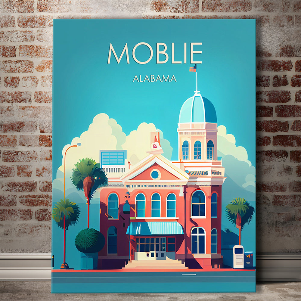 Mobile Alabama Retro Art Print, Mobile City Wall Art, Canvas Print, Painting Canvas, Living Room Decor