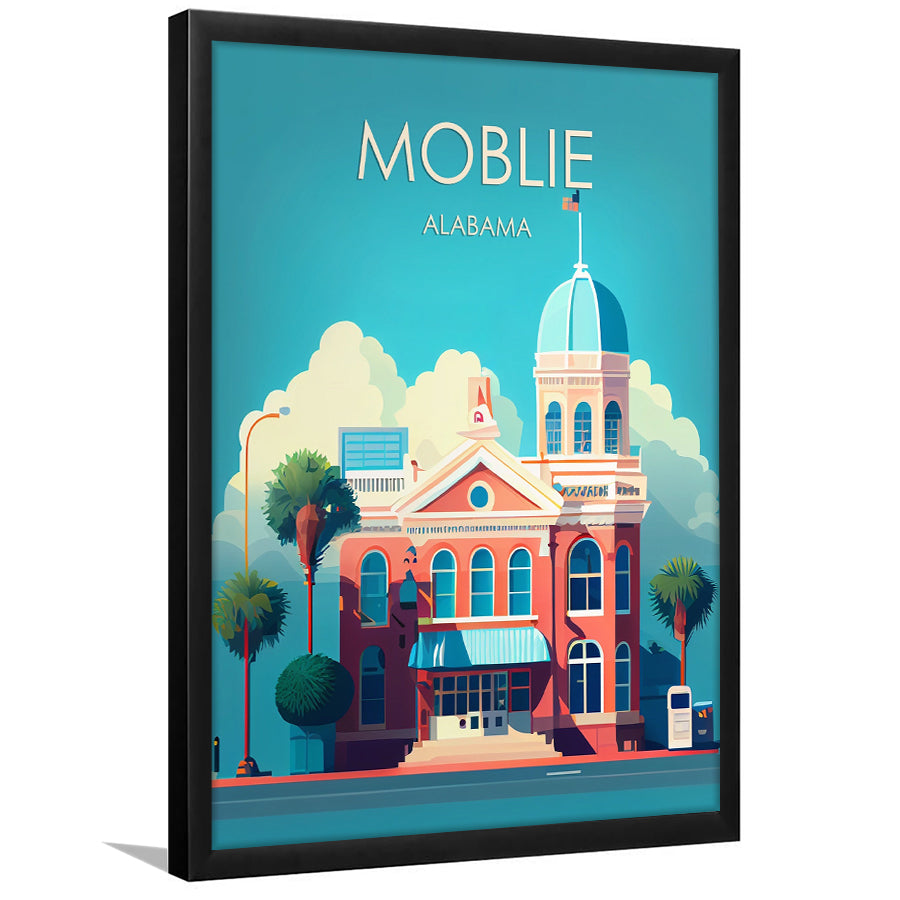 Mobile Alabama Retro Art Print, Mobile City Wall Art, Framed Art Print, Picture Framed, Painting Art