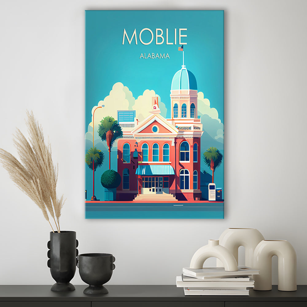 Mobile Alabama Retro Art Print, Mobile City Wall Art, Canvas Print, Painting Canvas, Living Room Decor