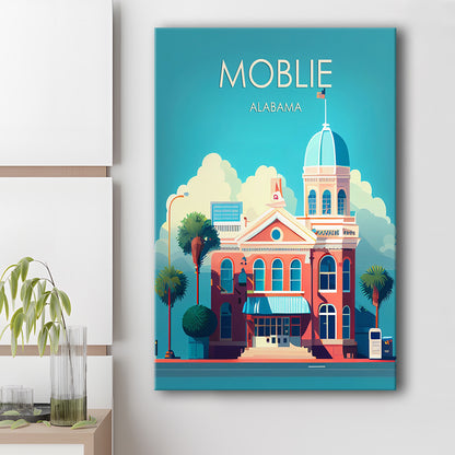 Mobile Alabama Retro Art Print, Mobile City Wall Art, Canvas Print, Painting Canvas, Living Room Decor