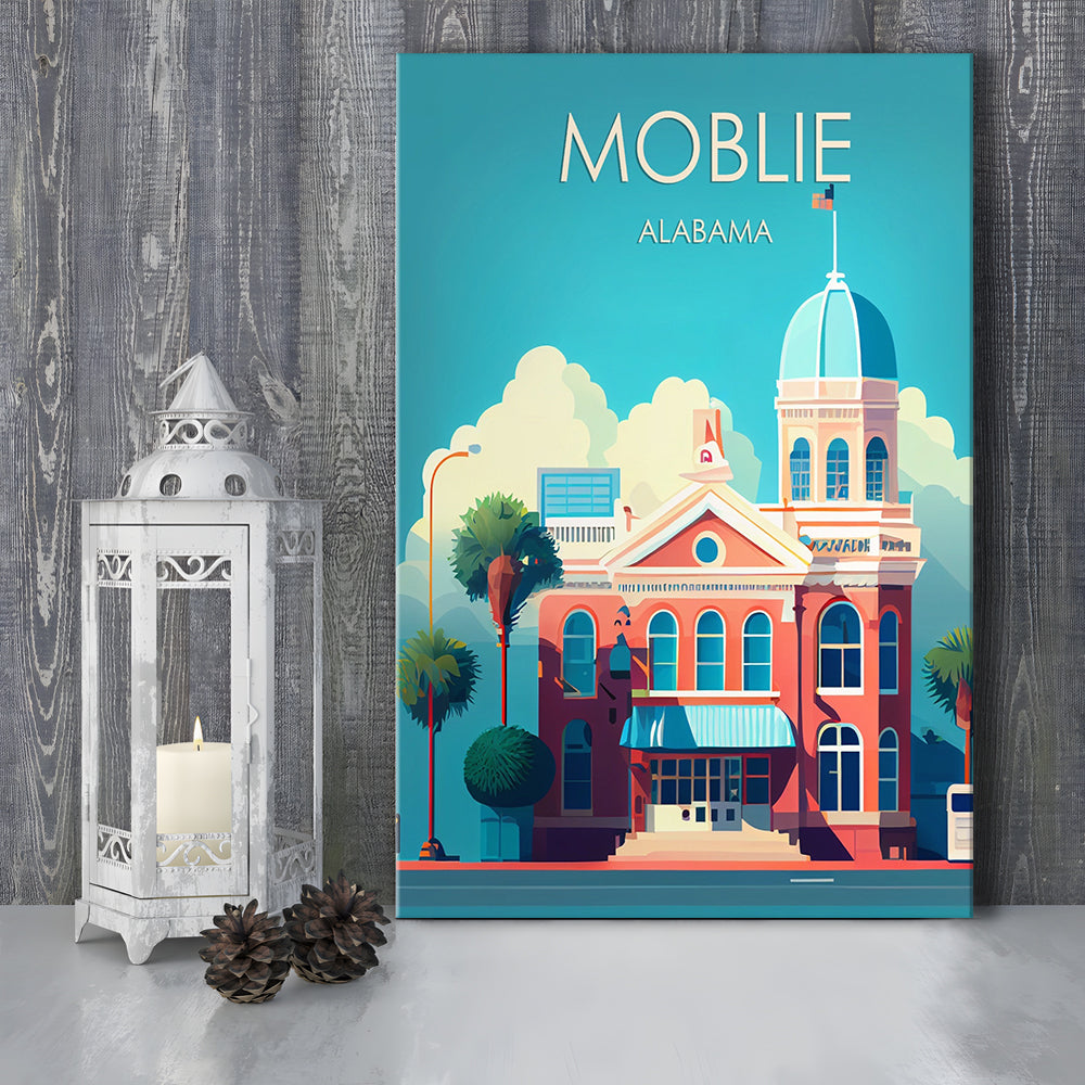 Mobile Alabama Retro Art Print, Mobile City Wall Art, Canvas Print, Painting Canvas, Living Room Decor