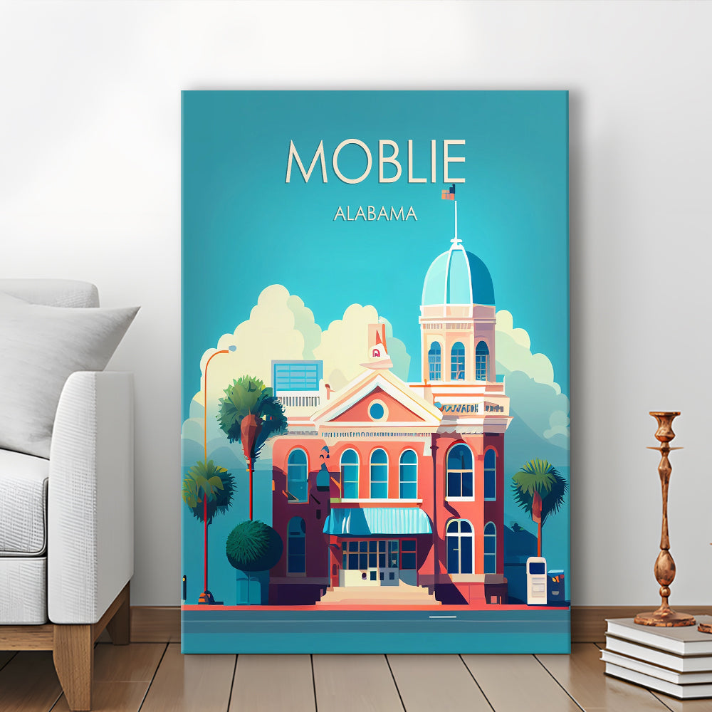 Mobile Alabama Retro Art Print, Mobile City Wall Art, Canvas Print, Painting Canvas, Living Room Decor