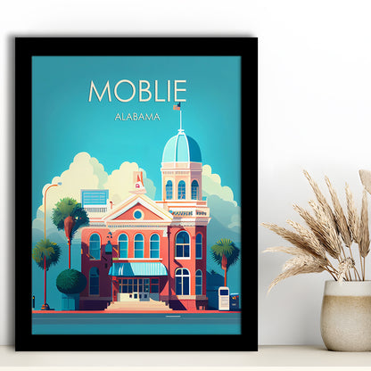Mobile Alabama Retro Art Print, Mobile City Wall Art, Framed Art Print, Picture Framed, Painting Art