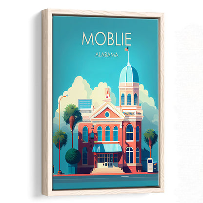 Mobile Alabama Retro Art Print, Mobile City Wall Art, Floating Framed Canvas Print, Framed Picture, Painting Canvas