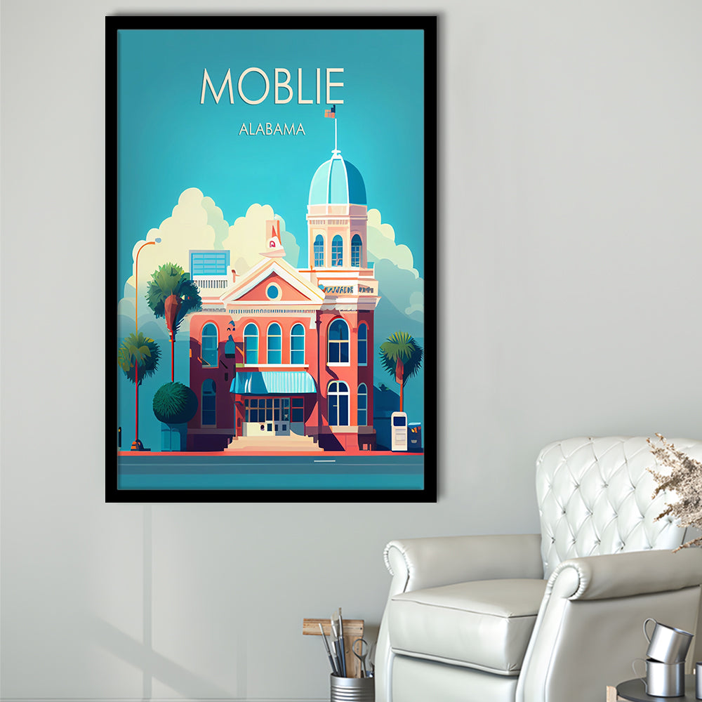 Mobile Alabama Retro Art Print, Mobile City Wall Art, Framed Art Print, Picture Framed, Painting Art