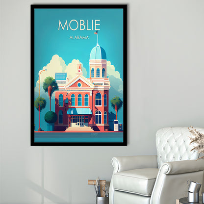 Mobile Alabama Retro Art Print, Mobile City Wall Art, Framed Art Print, Picture Framed, Painting Art