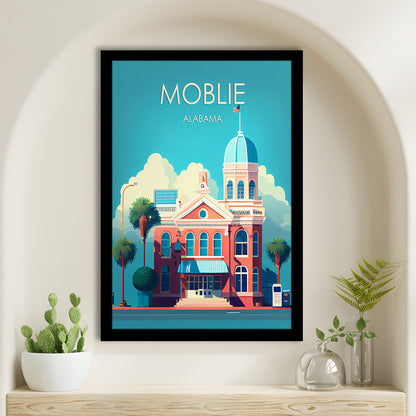 Mobile Alabama Retro Art Print, Mobile City Wall Art, Framed Art Print, Picture Framed, Painting Art