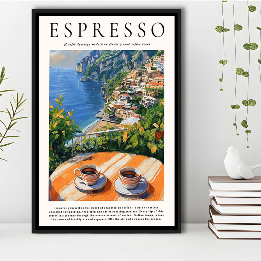 Modern Coffee  Print, Italian Espresso Print, Retro Coffee Art, Vintage Food And Drink, Framed Canvas Print, Floating Frame