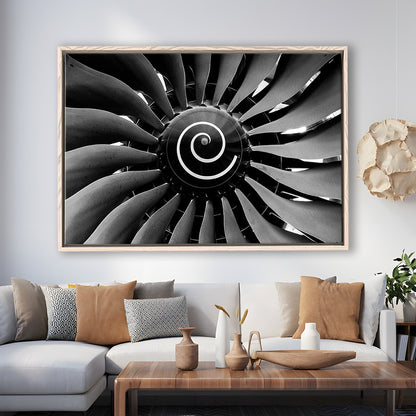 Modern Jet Engine Wall Art Captivating Turbine Canvas Aviation Enthusiasts, Framed Cavas Print, Floating Frame