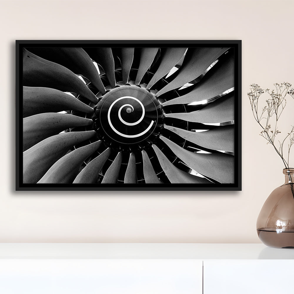 Modern Jet Engine Wall Art Captivating Turbine Canvas Aviation Enthusiasts, Framed Cavas Print, Floating Frame