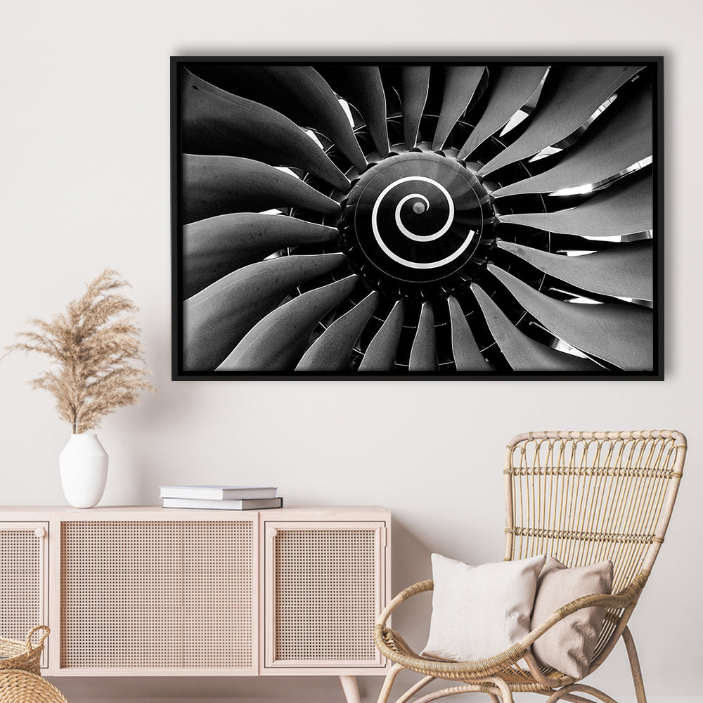 Modern Jet Engine Wall Art Captivating Turbine Canvas Aviation Enthusiasts, Framed Cavas Print, Floating Frame