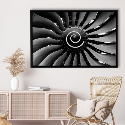 Modern Jet Engine Wall Art Captivating Turbine Canvas Aviation Enthusiasts, Framed Cavas Print, Floating Frame