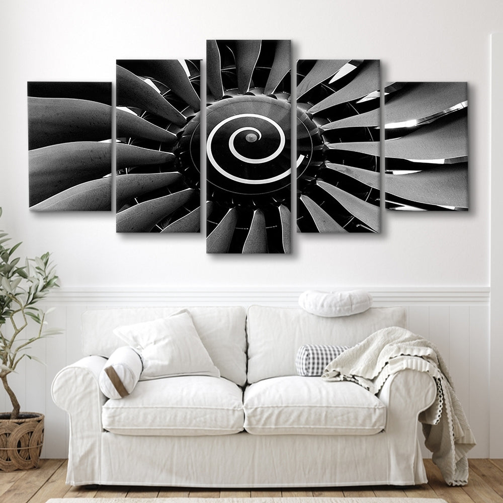 Modern Jet Engine Wall Art Captivating Turbine Canvas Print for Aviation Enthusiasts, 5 Piece Large Cavas Print Wall Art