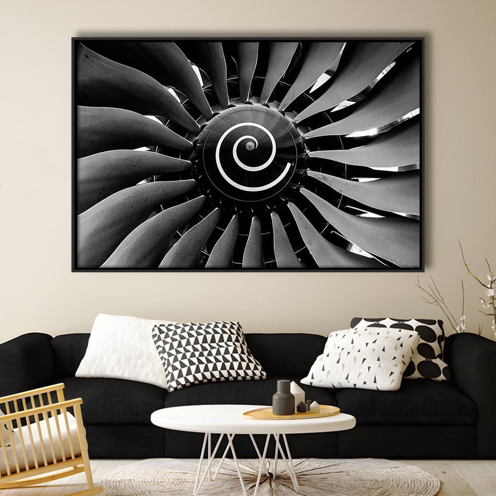 Modern Jet Engine Wall Art Captivating Turbine Canvas Aviation Enthusiasts, Framed Cavas Print, Floating Frame