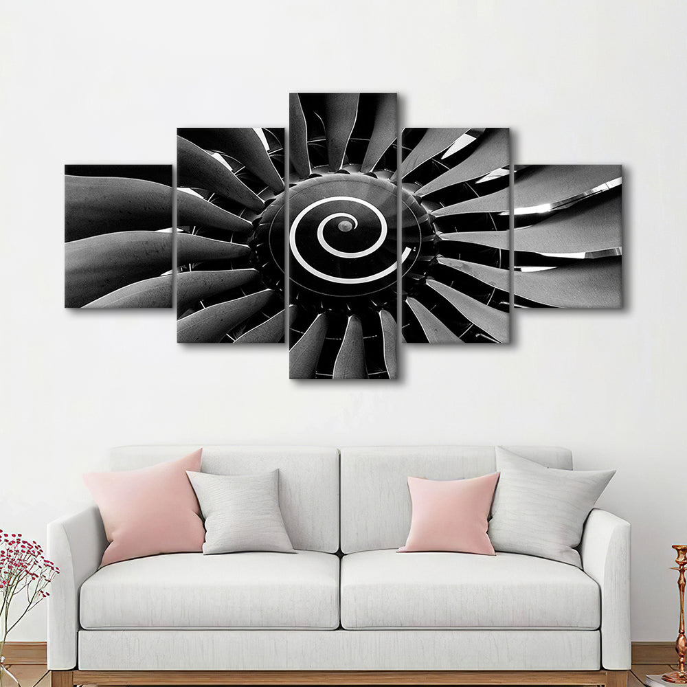 Modern Jet Engine Wall Art Captivating Turbine Canvas Print for Aviation Enthusiasts, 5 Piece Large Cavas Print Wall Art