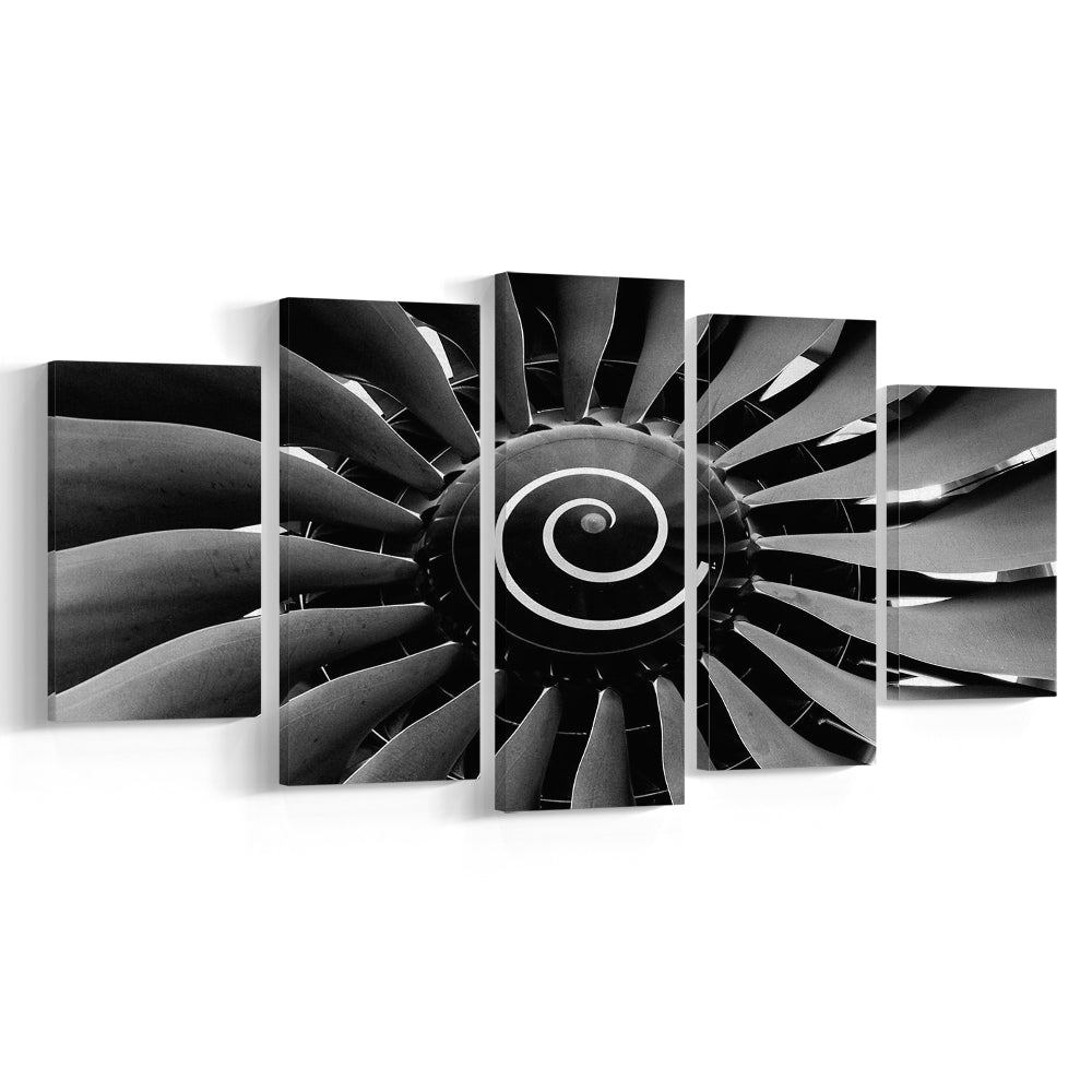 Modern Jet Engine Wall Art Captivating Turbine Canvas Print for Aviation Enthusiasts, 5 Piece Large Cavas Print Wall Art