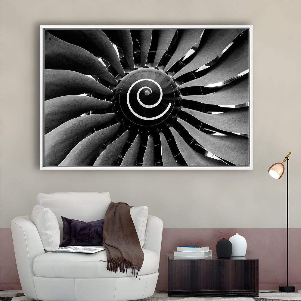 Modern Jet Engine Wall Art Captivating Turbine Canvas Aviation Enthusiasts, Framed Cavas Print, Floating Frame