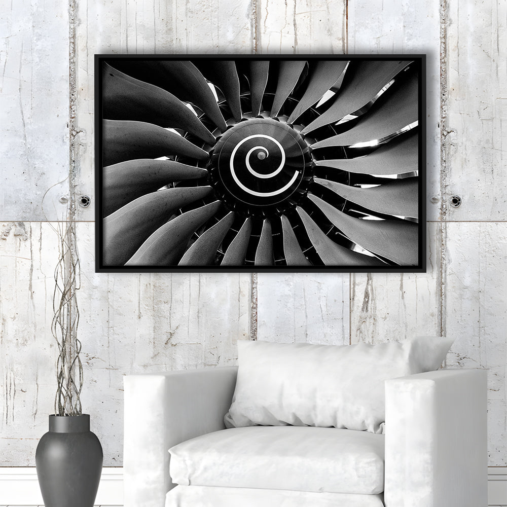 Modern Jet Engine Wall Art Captivating Turbine Canvas Aviation Enthusiasts, Framed Cavas Print, Floating Frame