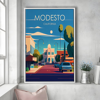 Modesto California Retro Art Print, Modesto City Wall Art, Floating Framed Canvas Print, Framed Picture, Painting Canvas
