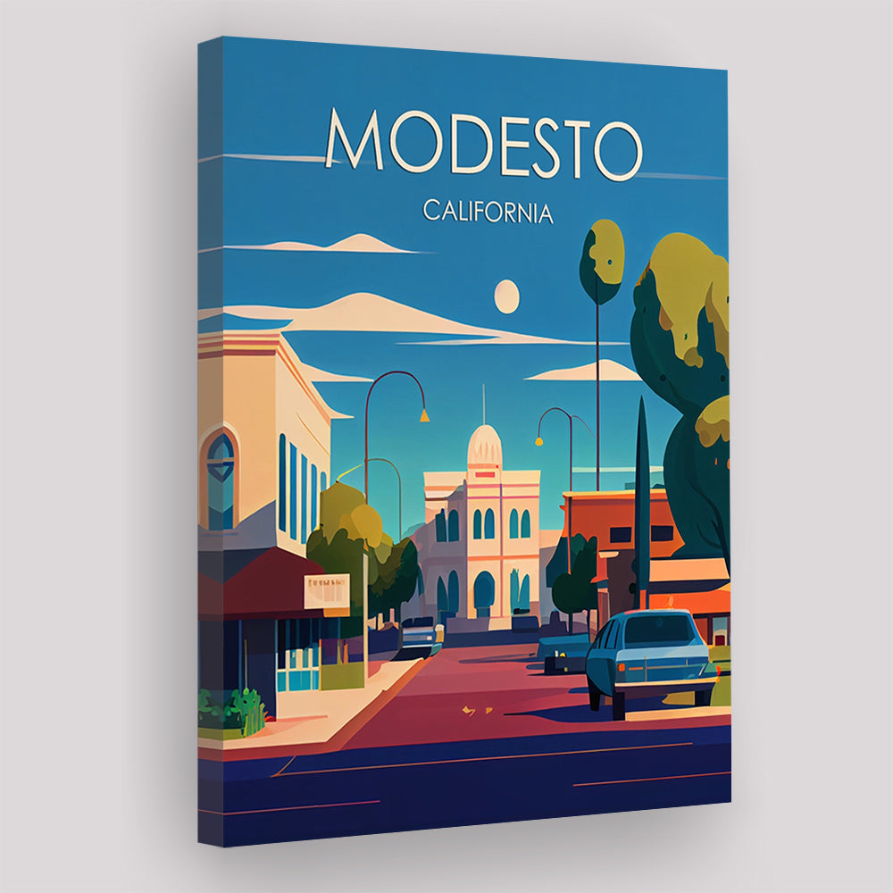Modesto California Retro Art Print, Modesto City Wall Art, Canvas Print, Painting Canvas, Living Room Decor