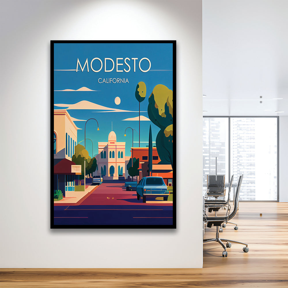 Modesto California Retro Art Print, Modesto City Wall Art, Framed Art Print, Picture Framed, Painting Art