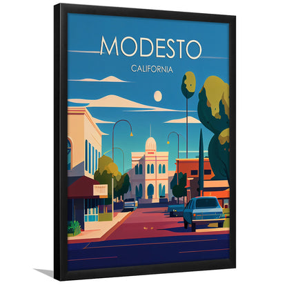 Modesto California Retro Art Print, Modesto City Wall Art, Framed Art Print, Picture Framed, Painting Art