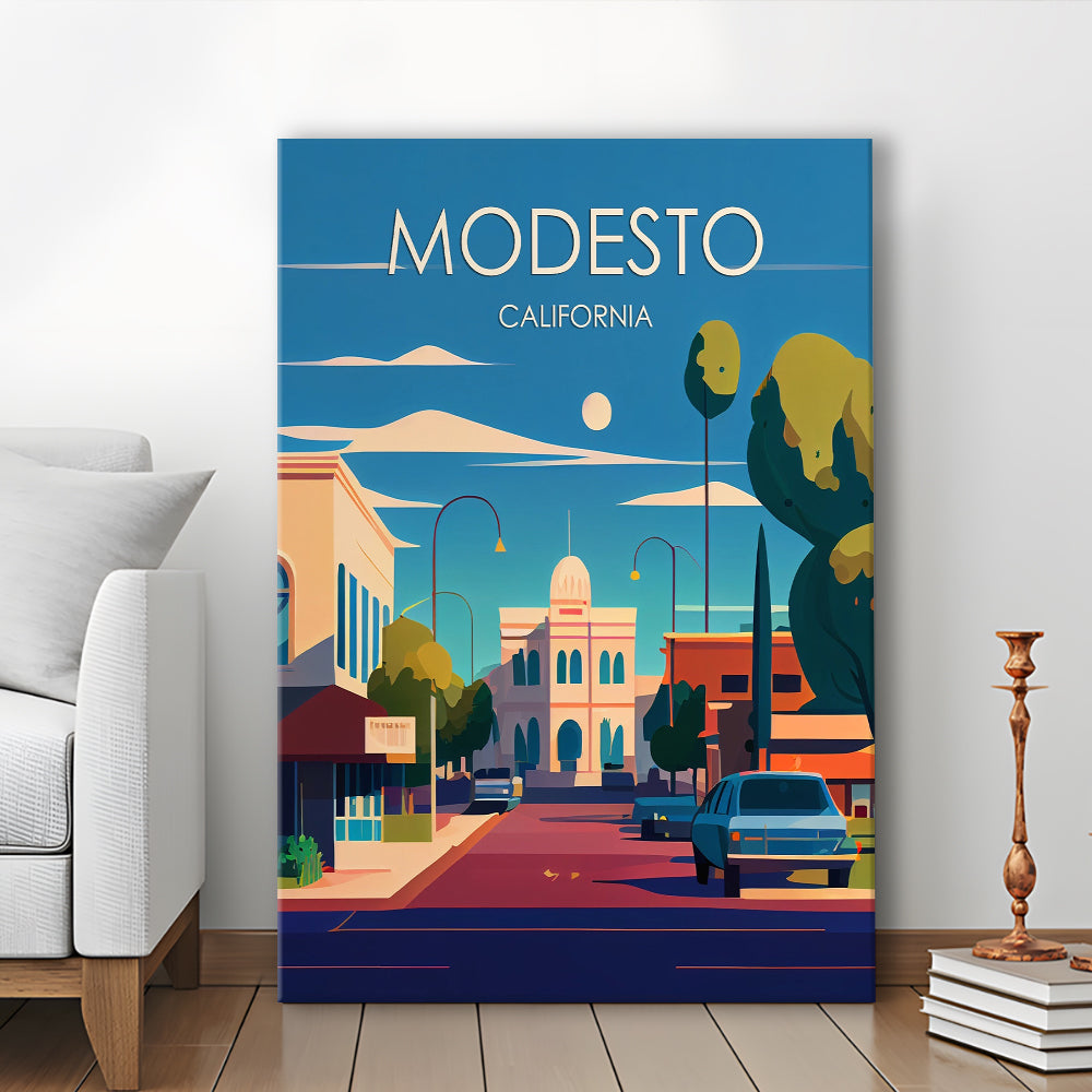 Modesto California Retro Art Print, Modesto City Wall Art, Canvas Print, Painting Canvas, Living Room Decor