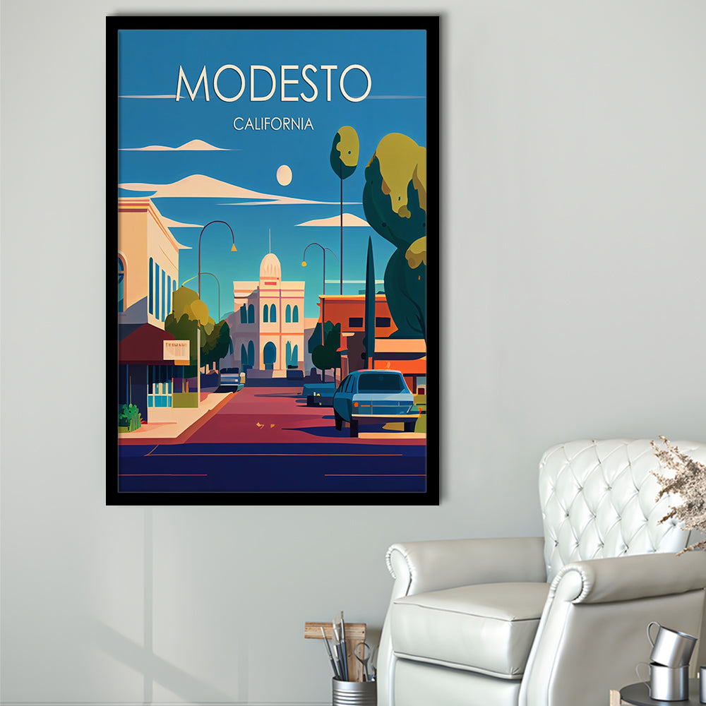 Modesto California Retro Art Print, Modesto City Wall Art, Framed Art Print, Picture Framed, Painting Art