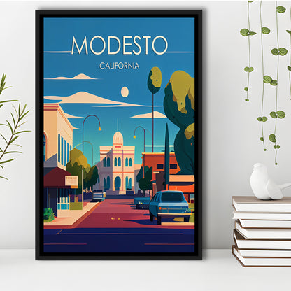 Modesto California Retro Art Print, Modesto City Wall Art, Floating Framed Canvas Print, Framed Picture, Painting Canvas