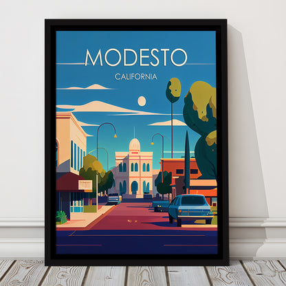 Modesto California Retro Art Print, Modesto City Wall Art, Floating Framed Canvas Print, Framed Picture, Painting Canvas