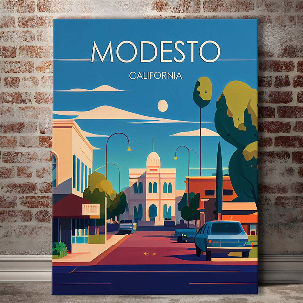 Modesto California Retro Art Print, Modesto City Wall Art, Canvas Print, Painting Canvas, Living Room Decor