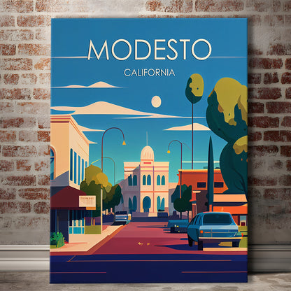 Modesto California Retro Art Print, Modesto City Wall Art, Canvas Print, Painting Canvas, Living Room Decor