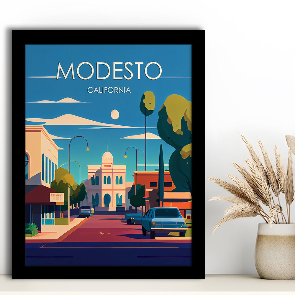 Modesto California Retro Art Print, Modesto City Wall Art, Framed Art Print, Picture Framed, Painting Art