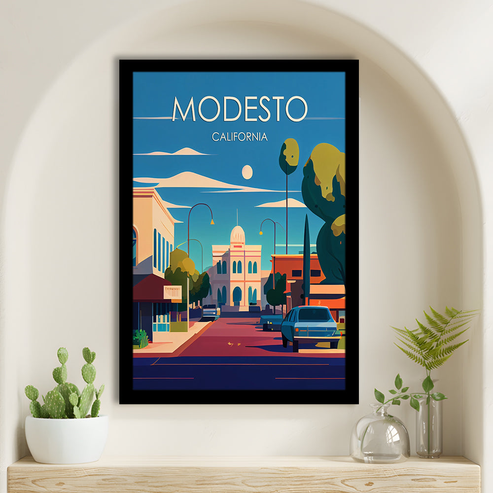 Modesto California Retro Art Print, Modesto City Wall Art, Framed Art Print, Picture Framed, Painting Art