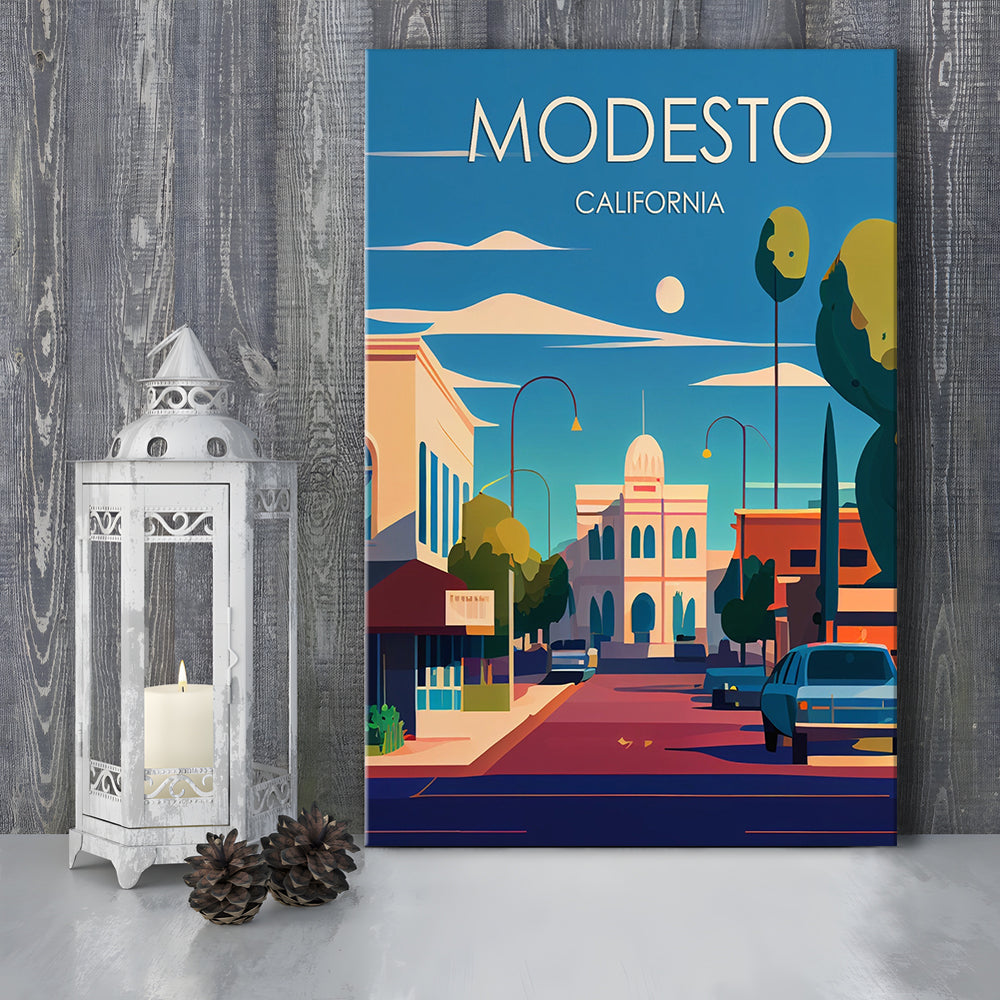 Modesto California Retro Art Print, Modesto City Wall Art, Canvas Print, Painting Canvas, Living Room Decor