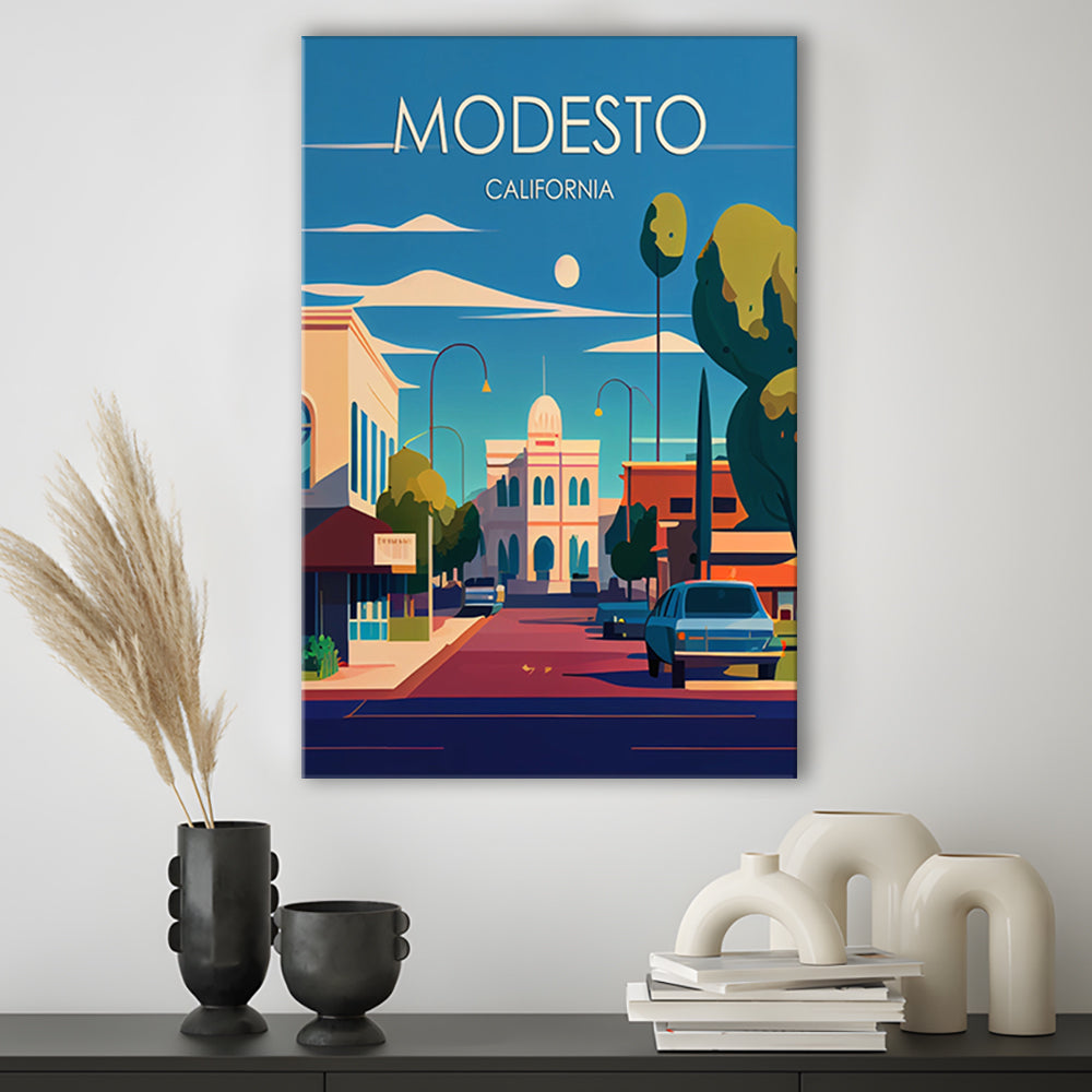 Modesto California Retro Art Print, Modesto City Wall Art, Canvas Print, Painting Canvas, Living Room Decor