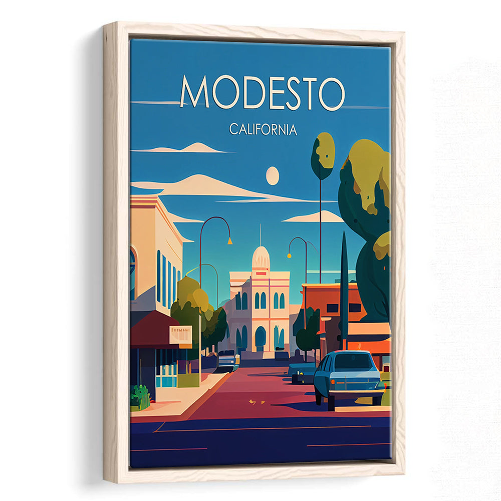 Modesto California Retro Art Print, Modesto City Wall Art, Floating Framed Canvas Print, Framed Picture, Painting Canvas