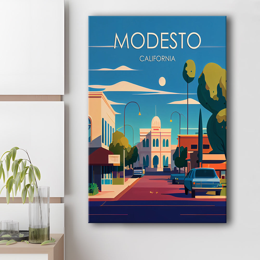 Modesto California Retro Art Print, Modesto City Wall Art, Canvas Print, Painting Canvas, Living Room Decor