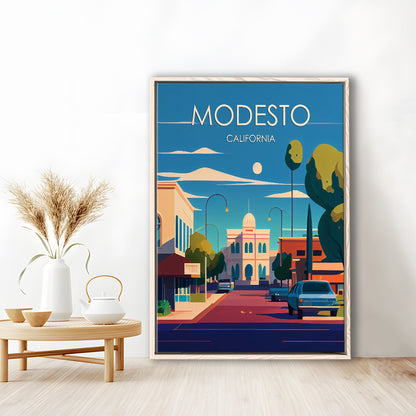 Modesto California Retro Art Print, Modesto City Wall Art, Floating Framed Canvas Print, Framed Picture, Painting Canvas